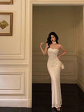 Dodobye Sexy Mermaid Sweetheart White Long Prom Dresses Simple Fold Birthday Outfits SD685