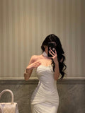 Dodobye Sexy Mermaid Sweetheart White Long Prom Dresses Simple Fold Birthday Outfits SD685