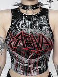 Dodobye Women's Summer Gothic Tops Blood Together Give Diablo Style Studded Print Vest