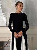 Dodobye Elegant Black White Patchwork Maxi Dresses Women Fashion O-neck Long Sleeves Slim Dress New Female Evening Party Robes