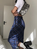 Dodobye- Y2k Plaid Long Skirt Low Waist Slim Women Streetwear Gyaru Mesh Patchwork Straight Maxi Skirt Autumn Fashion Girl