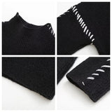 Black Friday Dodobye Contrast Patchwork Topstitch Sweater Female Pullovers 2024 Autumn Round Collar Warm Knitted Top Chic Long Sleeve Loose