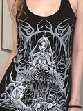 Women's Gothic Directional Design Top 2024 Hot Sweetheart Sleeveless Diablo Style Skull Print Long Tank Top