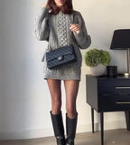 Dodobye Elegant Two Piece Set for Women Autumn/winter Dress Sets Women's O-Neck Korean Lazy Style Grey Knitted Sweater Short Skirt Sets