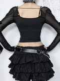 Women's Gothic Directional Design Top 2024 New Sexy Corset Mesh Cut Off Short Bow Spice Girl Long Sleeve Top