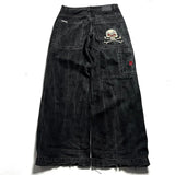 Dodobye Y2K Street Fashion New Denim Shorts Harajuku Style Gothic Wing Letter Embroidery Baggy Jeans Punk Hip Hop Gothic Wide-leg Pants