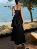 Dodobye Elegant Strapless Evening Party Black Dress New Summer Holiday Solid A-line Long Dresses for Women Backless Prom Robe Vestidos