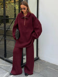 Dodobye Casual Red Loose Women's Long Pants Sets Elegant Turndown Collar Zipper Oversized Pullover Suits 2024 Lady Christmas Streetwear