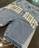 Dodobye 2000s Bottega Desires Pieces Skateboard Denim Shorts Letter Cartoon Patchwork Loose Jeans Wide Leg Pants Harajuku Rock Pants Men