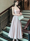 Dodobye Elegant Satin Midi Dresses for Women Sleeveless High Waist Evening Party Dress A-line Prom Robe Korean Fashion Summer Vestidos