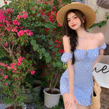 Dodobye Summer Women Tie Neck Boho Bodycon Dress  Floral Print Mini Sexy Casual Elegant Puff Sleeve Party Dresses Y2K Clothing