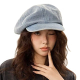 Dodobye Autumn Girls England stylish beret cap Women's elegant denim cotton berets hats Artist painter hats gorros