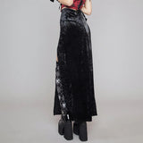 Dodobye Women's Gothic style dark bow suede double slit long skirt