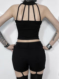 Women's Summer Gothic Tops 2024 New Dark Style Slim Cutout Design Basic Camisole Tank Top