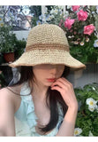 Dodobye Binding Straw Sun Hat For Women Summer Pearl Wide Brim Floppy Panama Fishermen Hats Female Lady Outdoor Foldable Beach Sun Caps