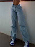 Dodobye-Women Straight Denim Pants Side Pockets Ripped Cutout Long Streetwear Casual Fall Spring Baggy Trousers Y2K Cargo