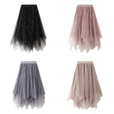 Dodobye Women Korean Spring Summer Star Print Tulle Cake Mesh Skirts Elegant Vintage Elastic Waist Fairy Layered Long A-line Tutu Skirts