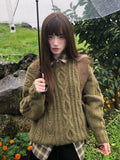 Black Friday Dodobye Vintage Green Knitwear Pullovers Long Sleeve Oversized Sweater Women Fairy Grunge Autumn Winter Thick Warm Clothes Chic