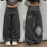 Dodobye 2024 American New Fashion Baggy Jeans Y2K Harajuku Oversized Print Casual Retro High-waisted Jeans Men And Women Wide Trousers