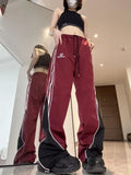 Dodobye Women Sweatpants Korean Harajuku Fashion Loose Stripe Straight Wide Leg Jogging Pants Y2k Slouchy Hip Hop Sport Trousers