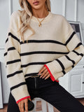 Dodobye Striped Round Neck Contrasting Sweater For Women Long Sleeved Chic Elegant Knitted Sweater 2024 Lady Casual Commute Pullover