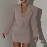 Black Friday Dodobye Fall New Mini Skirt Suit Long Sleeve Lapel Fishbone Top Hip-Covering Skirt Sexy Bodycon Two-Piece Commuting Sets Female