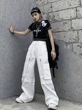 Dodobye White Cargo Pants Women Streetwear Fashion Baggy Chain High Waist Wide Leg Casual Sweatpants Y2k Vintage Mujer Trousers