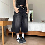 Dodobye American New Vintage Washed Solid Color Baggy Jeans Women Y2K Street Harajuku Hip Hop Gothic High Waist Wide Leg Pants Shorts