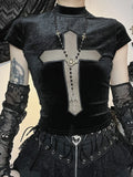 Women's Gothic Design Tops Summer New Mesh Splicing See-Through Cross Tank Top