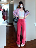 Dodobye Pink Gradient Retro Jeans Women Design Style American Y2K Spice Girls Straight Leg High Waisted Wide Leg Pants 2024 Oversized