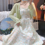 Dodobye Spring Summer Elegant Y2k Midi Dress Women Casual Lace One Piece Dress Korean Sweet Vintage Floral Dress Party 2 Piece Set