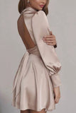 Dodobye Satin Puff Sleeve Strappy Backless Dress