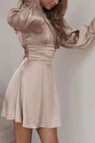 Dodobye Satin Puff Sleeve Strappy Backless Dress