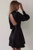 Dodobye Satin Puff Sleeve Strappy Backless Dress