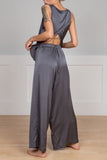 Dodobye Satin Slit Tank Top Wide Leg Long Pants Set