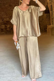 Dodobye Satin V Neck Half Sleeve Long Pant Set