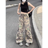 Dodobye Retro trendy brand camouflage women work pants ins sweet and cool style high street clothing wide leg long pants with bound feet