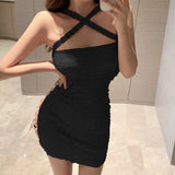 Dodobye Summer Sleeveless Cross Halter Women Dress Sexy Slim Knitted Solid Color