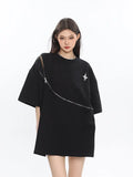 Dodobye Suede Zipper Black Oversized T Shirt Women Summer Streetwear Harajuku Short Sleeve Tops American Retro Y2k Girl T-Shirts