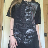 Dodobye 90s Vintage Aesthetic Crop Tops 2000s Emo T-Shirt Y2K Fairy Grunge Clothes Women Gothic Skull Skeleton Graphic Print Tees Shirts