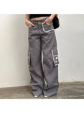 Dodobye-Woman Denim Pants Loose Trousers Low Waist Sweatpants Floor-Length Cargo Pockets Pants Bell Bottoms Hiking Design Pant Y2K