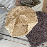 Dodobye Flower Knitted Bucket Hats For Women Handmade Crochet Hollow Basin Hat Ladies Skullies Cap Spring Summer Sunscreen Sun Hat Gorro