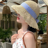 Dodobye Summer Straw Bucket Hats For Women Hollow Vent Panama Cap Female Foldable Fisherman Hat Outdoor Travel Sun Protection Hats Gorro