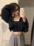 Black Friday Dodobye Goth Print Hoodies Women Retro Harajuku Hip Hop Jacket High Street Zip Up Hoodie Casual Sweatshirt Clothes Y2K Crop Tops