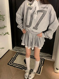 Black Friday Dodobye Grey Oversized Hoodie with Lace Sporty Chic Hip Hop Long Sleeve Sweatshirt Letter Print Pullovers Autumn Kpop Clothes