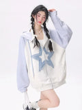 Black Friday Dodobye Star Pattern Zip Up Hoodies Women Oversized Streetwear Patchwork Sweatshirts Cutecore Fashion Aesthetic Kawaii Clothes