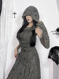 Women's Gothic Directional Design New Halloween Waste Dune Style Hooded Dress Long Dress