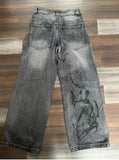 Dodobye 2024 New Harajuku Vintage Print Jeans Y2K Women Washed Gray Straight Pants Street Gothic Loose Unisex Trousers Tide