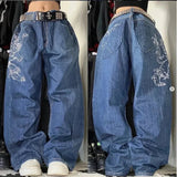 Dodobye Streetwear New Harajuku Retro Straight High Waist Casual Jeans Y2K Fashion Washed Blue Pocket Baggy Jeans Gothic Wide Pants