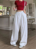 Dodobye White Baggy Pants for Women Hip Hop Streetwear High Waist Straight Wide Leg Sweatpants Causal Trouser Female Y2k Basic